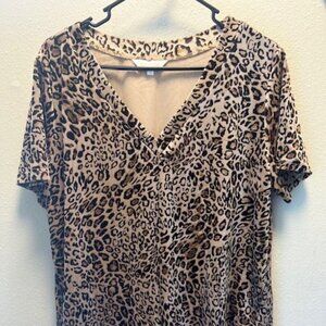 Leopard Print V-Neck Short Sleeve Blouse‎ By Amaryllis large